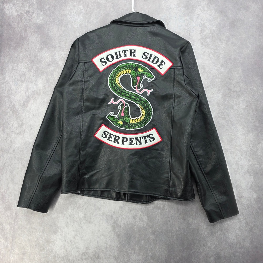 Riverdale South Side Serpents Faux Leather Moto Jacket Black Large Patch Mens L